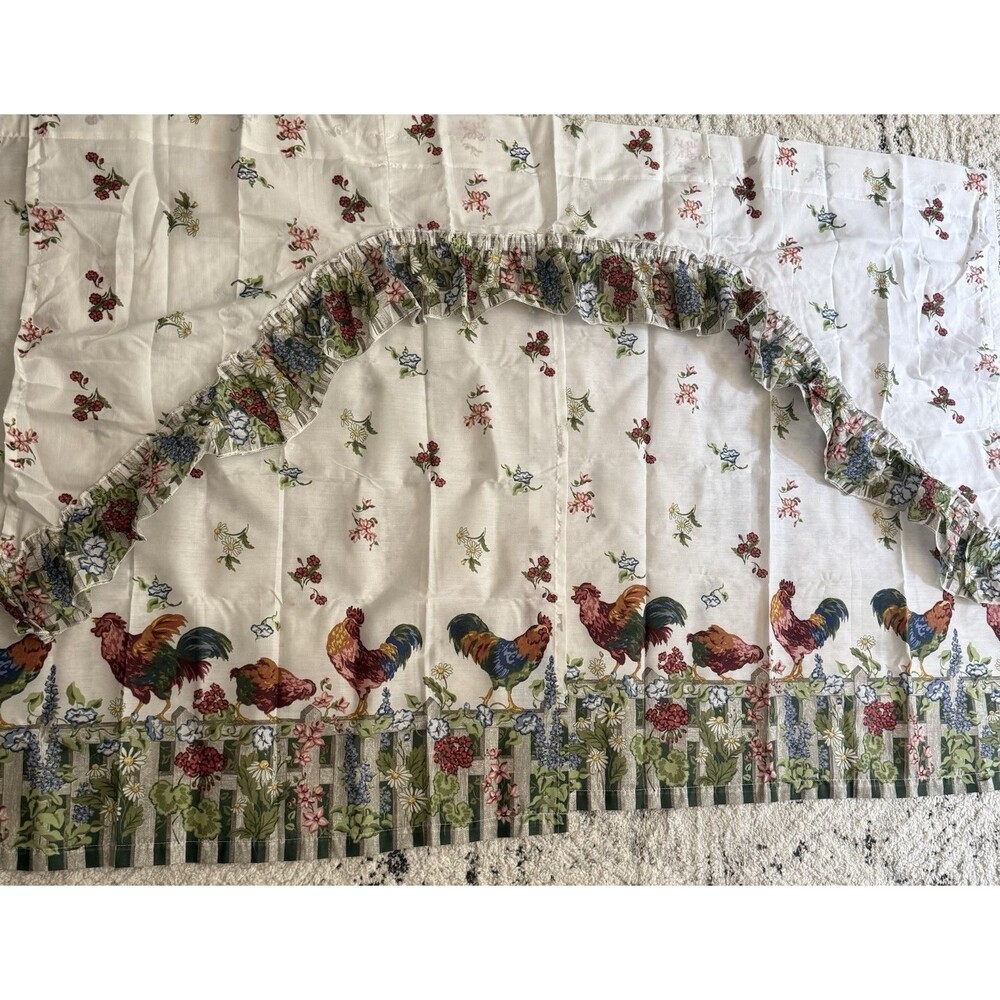 Vintage Country Farmhouse Chicken Rooster Kitchen Curtain Set | 2 Panels Valance